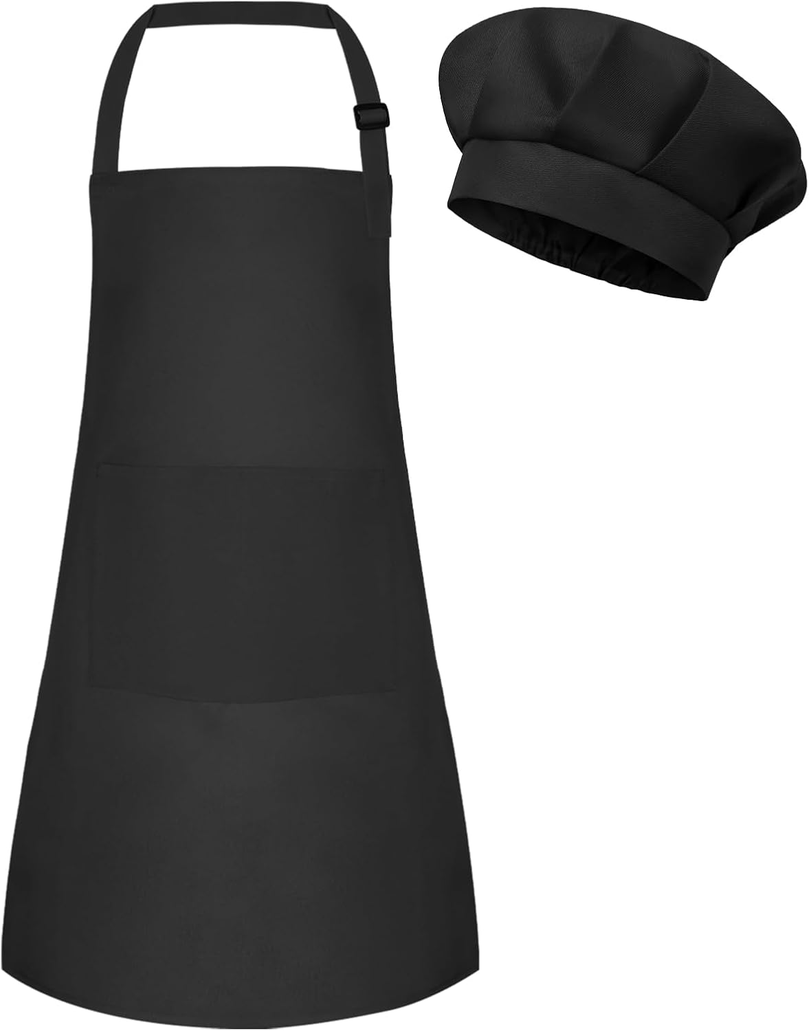 Kids Apron and Chef Hat Set Adjustable Child Art Aprons with 2 - B-black / Small