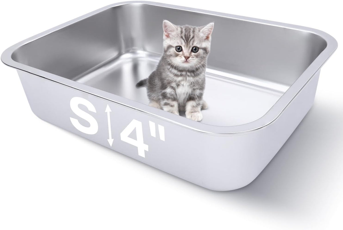 Stainless Steel Cat Litter Box 17"x13"x5.1" – Daily Care for Cats - 15.6"L x 11.6"W x 4"H