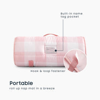 Wake In Cloud toddler nap mat in gingham plaid with built-in blanket and pillow - view 5