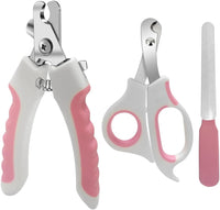 Pet Nail Clippers and Trimmers Set Safety Guard to Avoid Over Cutting - Pink