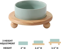 Cat Bowls Set of Two, 5.1” Ceramic Cat Food Bowls - Light Green / Bowl+Tray - 5.1" - image 2