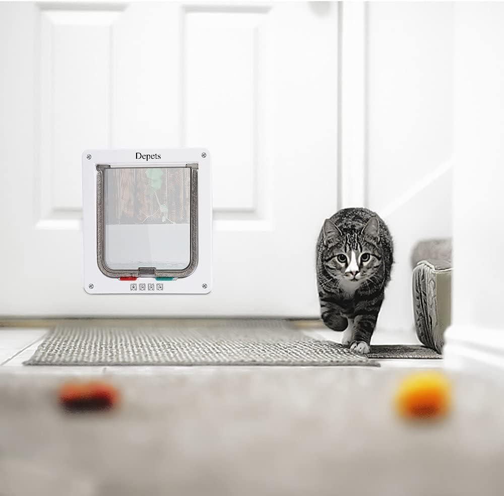 Large Cat Door, 4 Way Locking Cat Flap Door for Interior Exterior Doors, Weatherproof Pet Door - M - Inner Size: 5.9" x 6.3" ( W x H) - image 3