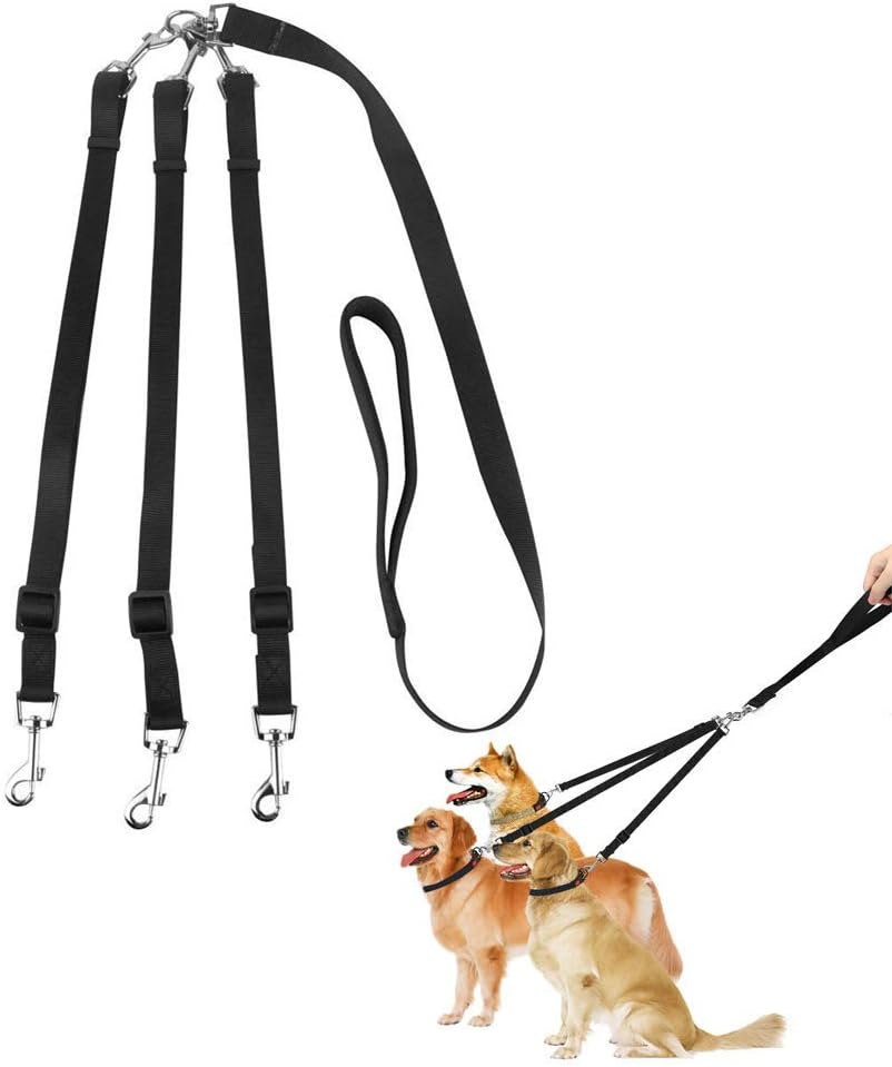 3 dog leash coupler kit with padded handle and swivel buckles, nylon