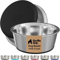 Gorilla Grip set of two 2 cup 304 stainless steel dog bowls with silicone bottoms