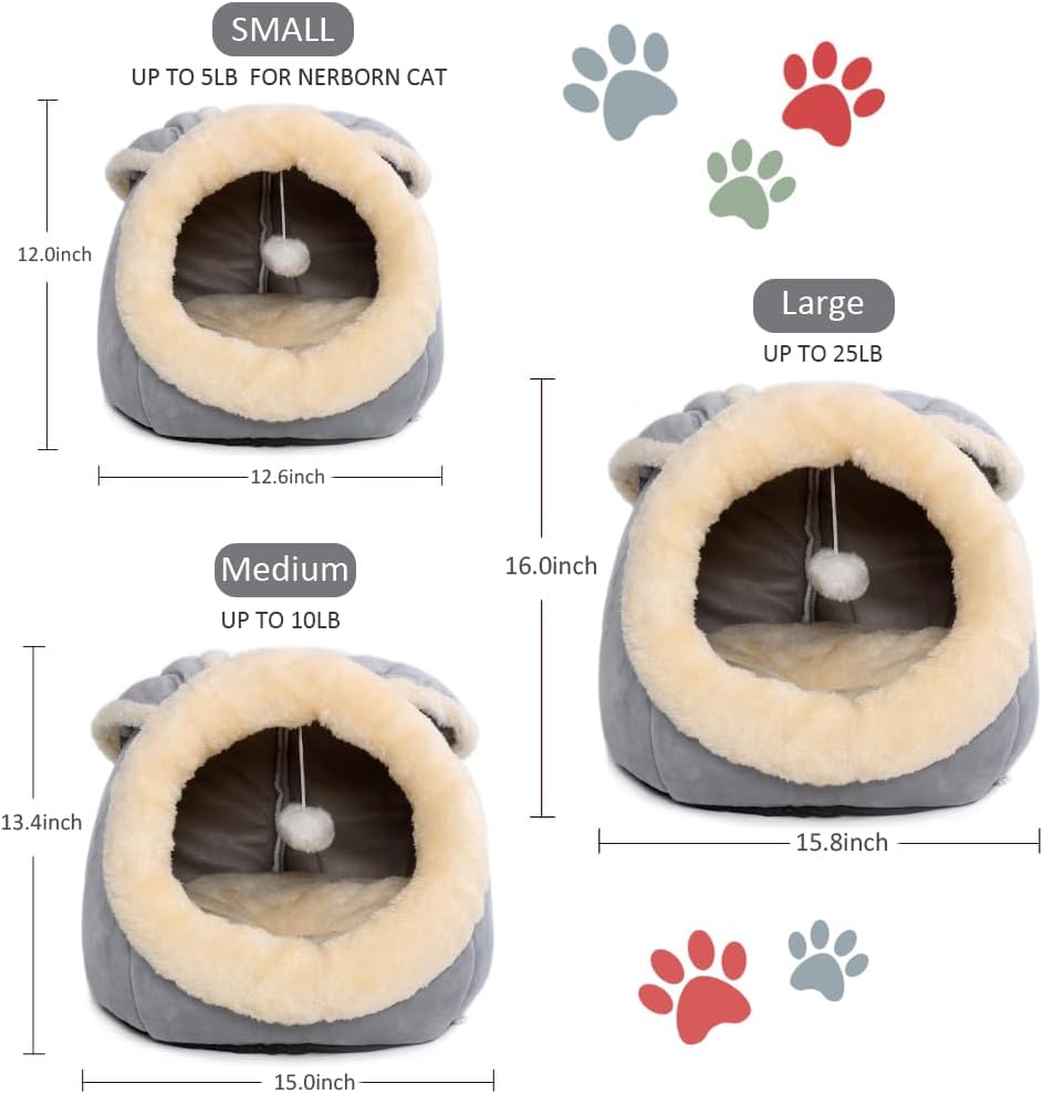 Cat Beds for Indoor Cats-Rabbit-Shaped Cat Cave Bed with Hanging Toy - Rabbite Gray / Rabbite / M - image 2