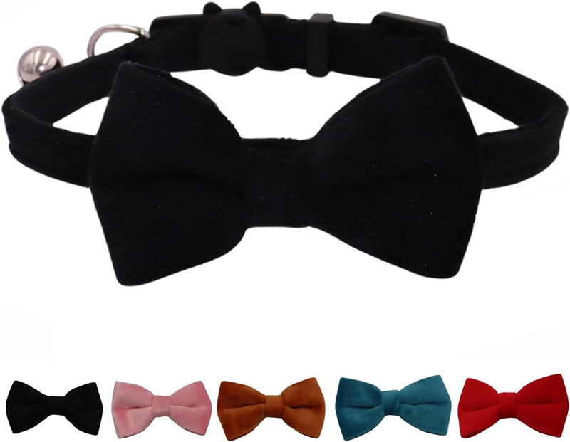 Cat Collar Breakaway with Bell and Removable Bow Tie Safety Buckle - Black