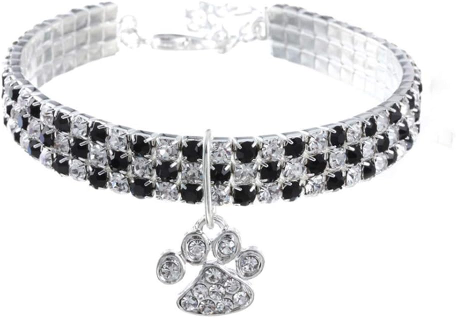 Pet Collar with Diamonds, Adjustable Crystal Diamond Elastic Heart Claw Pendant Wedding cat and Dog - L / Black