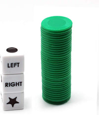 Bilywey Left Right Dice Game Set with 3 Dices + 36 Black Chips – Fun for Kids & Family - Green - image 2