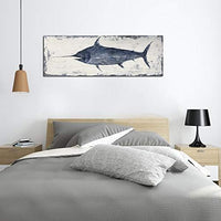 Yihui Arts Indigo Blue Swordfish Canvas Wall Art Painting Pictures for Living Room Bedroom Bathroom Decor