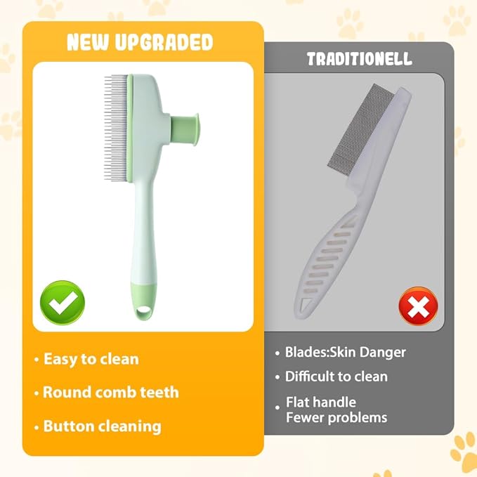 Pet Hair Removal Comb, 2025 New Flea Comb, Multifunctional Grooming Brush for Home Use, Portable Shedding Brush for Pet Owners (Blue+Green)