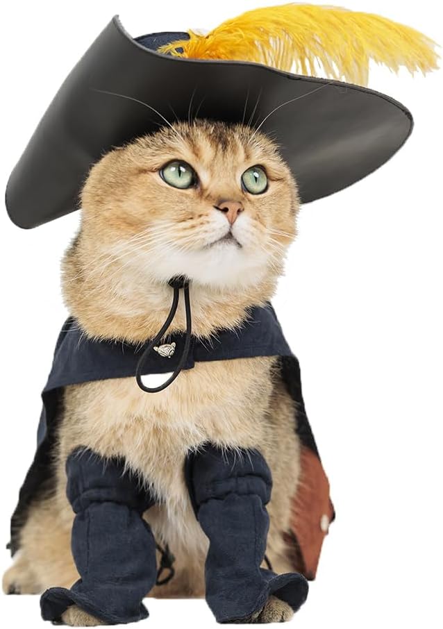 Pet Cat Dog Costume Cosplay Halloween Kitten Puppy Clothes Cloak Hat - Medium / Black