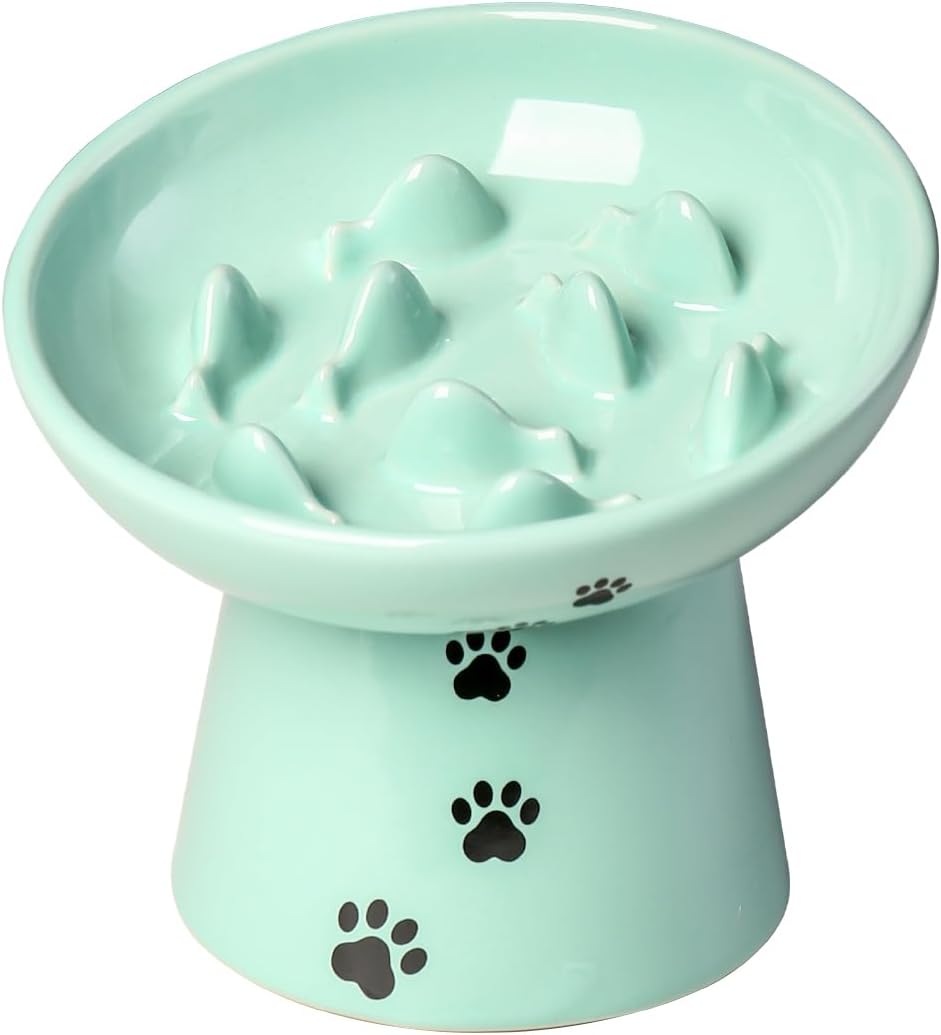 Y YHY Slow Feeder Cat Bowl, Ceramic Cat Slow Feeder Bowl - Green