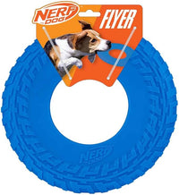Nerf Dog Tire Flyer Outdoor Dog Toy, 10 Inch Flying Disc Dog Fetch Toy, Rubber Dog Toy for Medium Dogs and Large Dogs, Blue