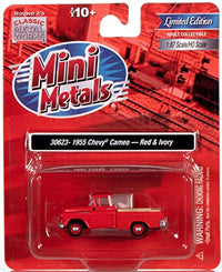 1955 Chevrolet Cameo Pickup Truck Red and Ivory 1/87 (HO) Scale Model Car by Classic Metal Works