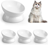 Elevated Cat Food Bowl, 5 Oz Ceramic Raised and Tilted Water Bowl, Anti Vomiting and Protect Pets' - White / 5 OZ - 4 Pack