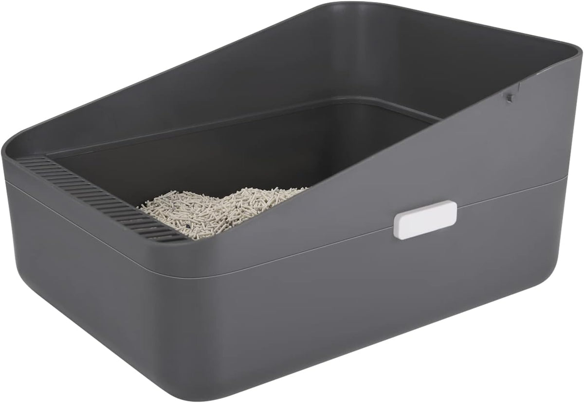 Open Cat Litter Box:Odor Reducing Anti Splash Design – Daily Care for Cats - Gray Medium