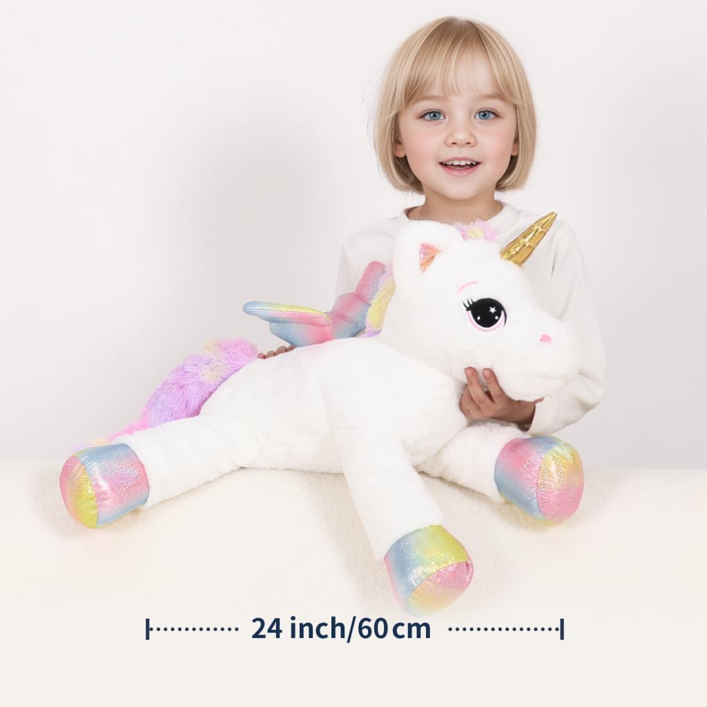 FFxiong 44 Inch Giant Unicorn Stuffed Animal Pillow - White / 24 Inch - image 3