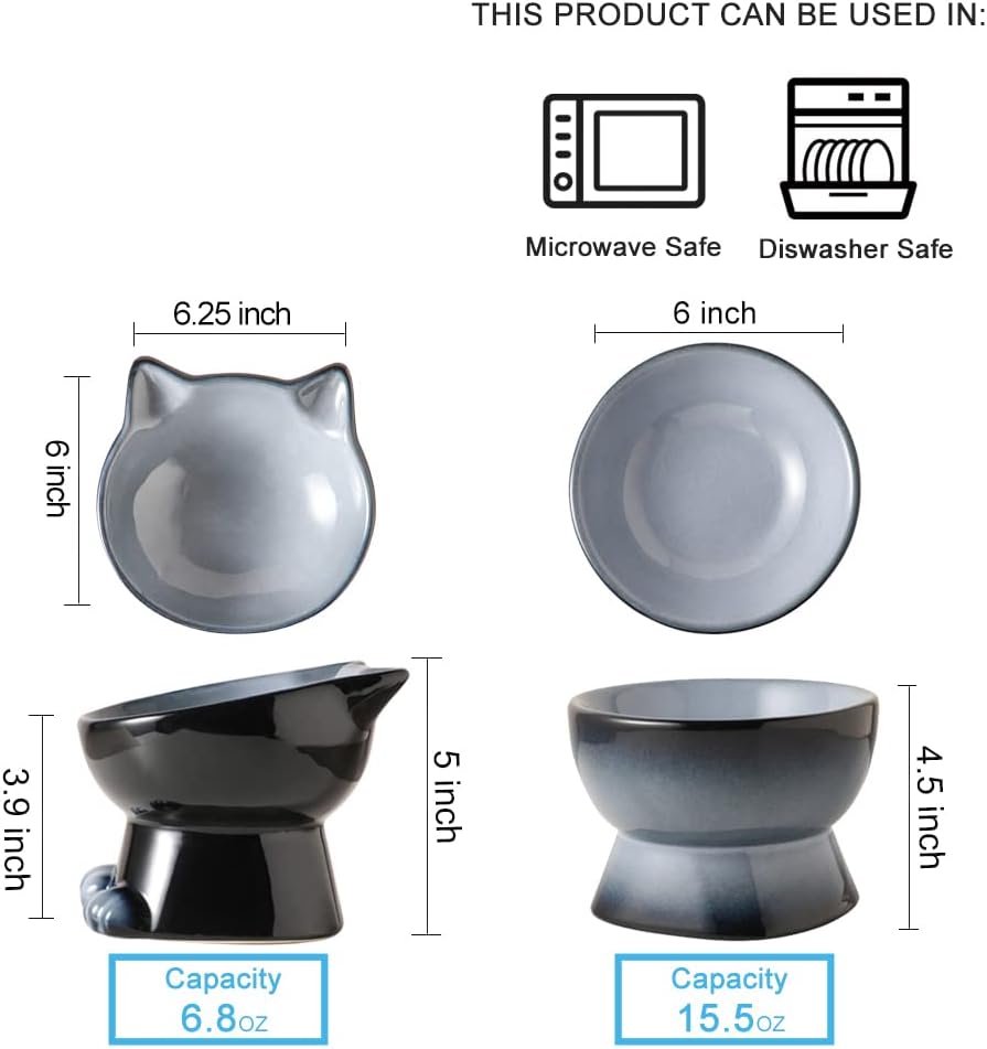 Nihow Ceramic Basic Cat Bowls: 5 Inch Cat Bowl for Food & Water – Essentials for Cats - 6.8 OZ+15.5 OZ / Gray - image 2