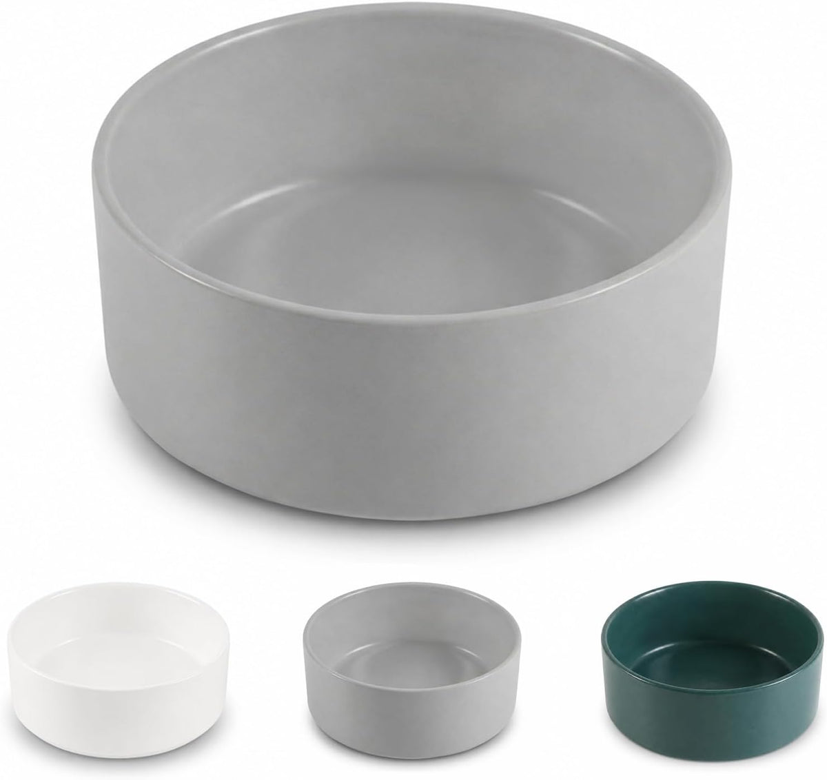 Ceramic Dog Bowl for Food and Water - Large / Grey