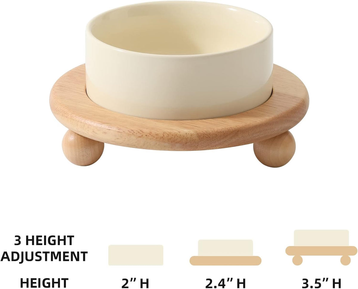 Cat Bowls Set of Two, 5.1” Ceramic Cat Food Bowls - Light Yellow / Bowl+Tray - 5.1" - image 2