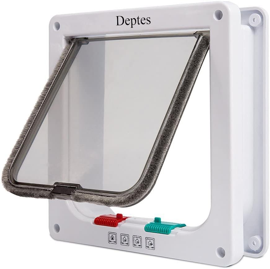 Large Cat Door, 4 Way Locking Cat Flap Door for Interior Exterior Doors, Weatherproof Pet Door - M - Inner Size: 5.9" x 6.3" ( W x H)