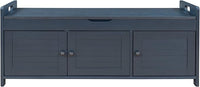Storage Bench with 3 Shutter-Shaped Doors, Pine Wood Shoe Bench with Removable Cushion and Hidden Storage Space for Entryway Living Room 43.5" L * 16" W * 18" H, Antique Navy