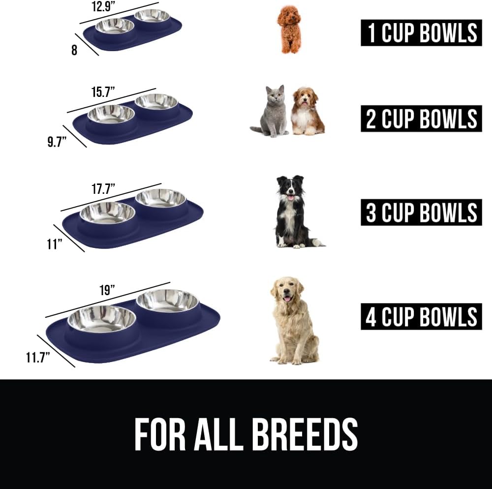 GORILLA GRIP Dog Bowl Set with Feeding Mat - Navy / 1 Cup Bowls - image 3