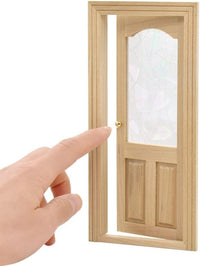 iLAND 1:12 scale unfinished wooden dollhouse door with 3D acrylic windowpane and gold handle - view 3