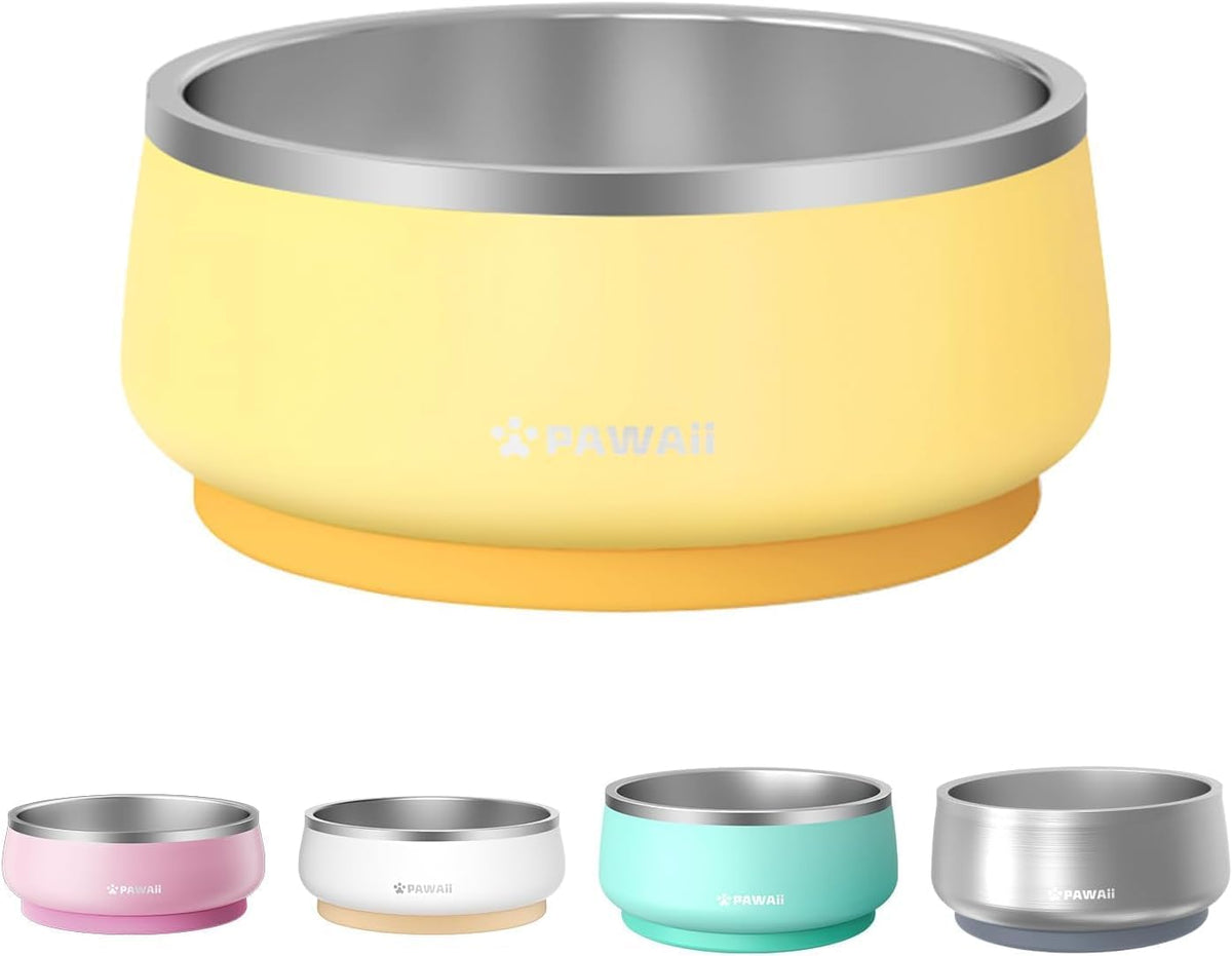 Pawaii Small Dog Bowl, 12 oz Stainless Steel Food and Water Bowl, 1 Pack – Essentials for Dogs - 34oz / Cheese Yellow