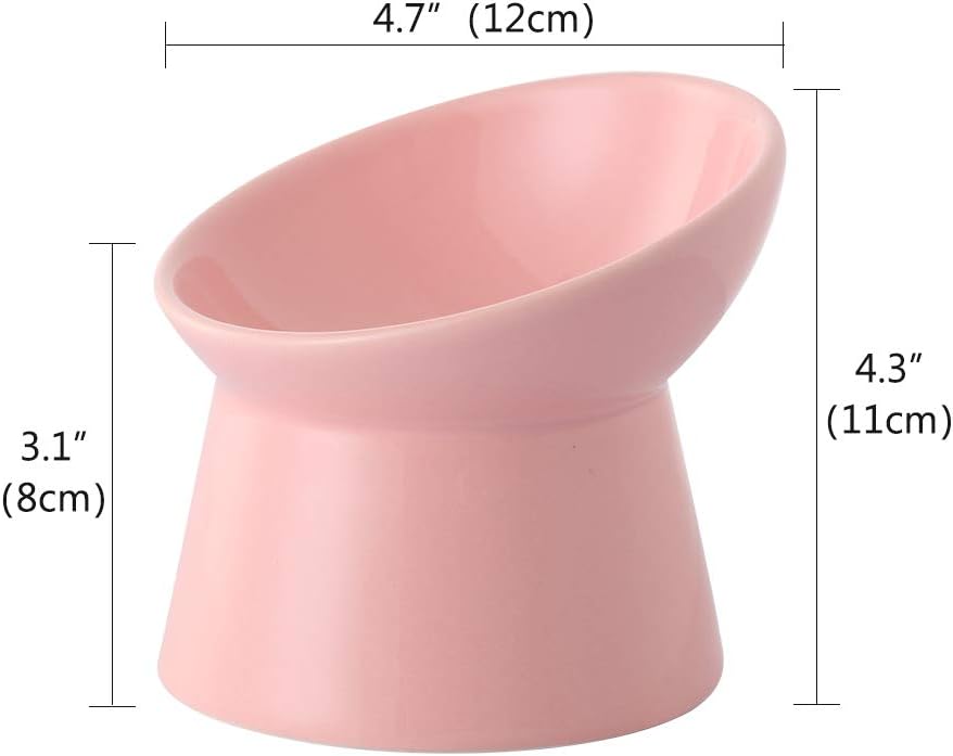 Elevated Cat Bowls, 15° Tilted Ceramic Cat Food Bowl - Pink / Small - image 2