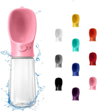 Pink WePet portable dog water bottle, 19 fl oz with one-key water release