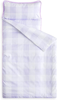 Wake In Cloud toddler nap mat in gingham plaid with built-in blanket and pillow - view 2
