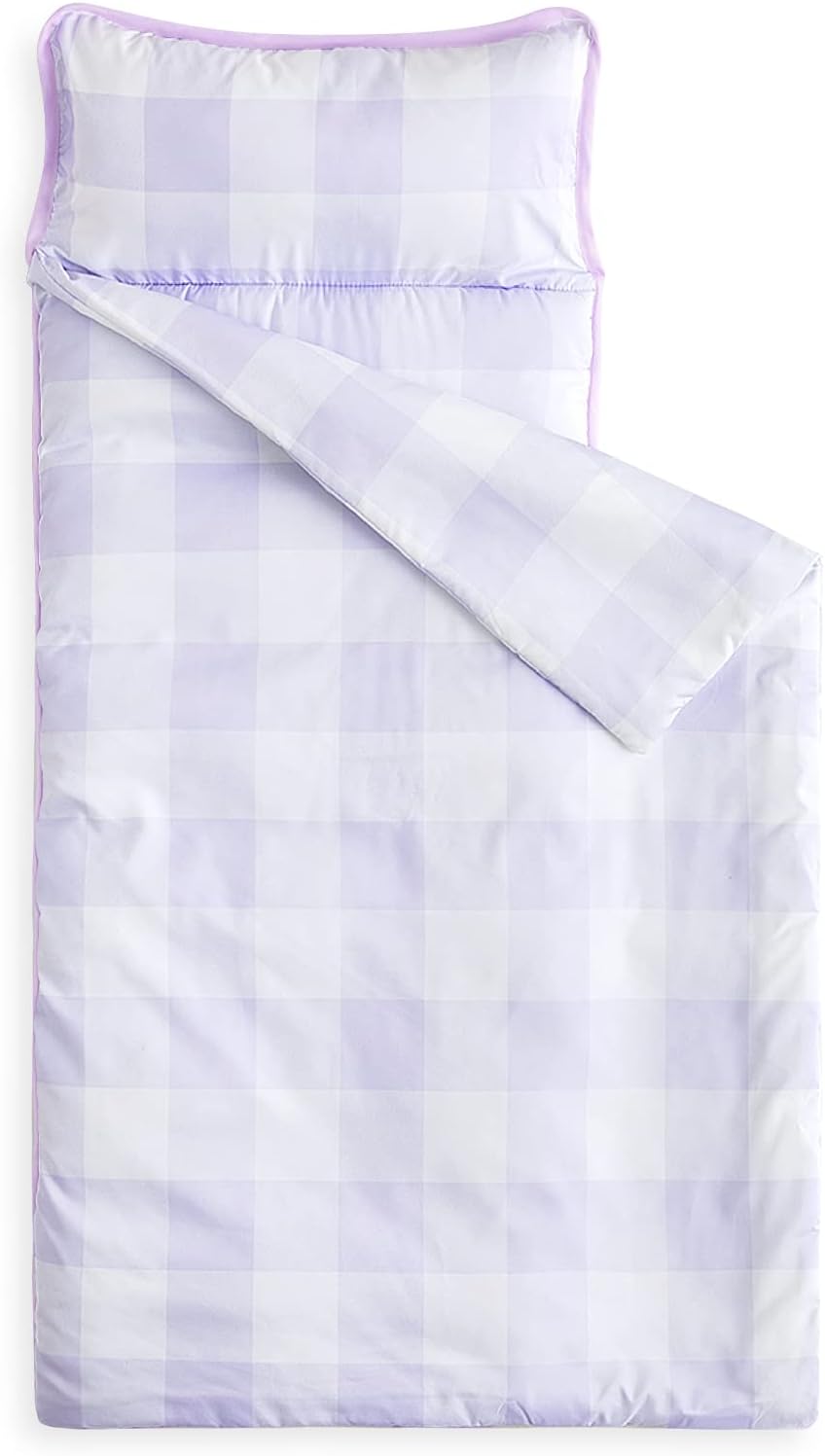 Wake In Cloud toddler nap mat in gingham plaid with built-in blanket and pillow - view 2