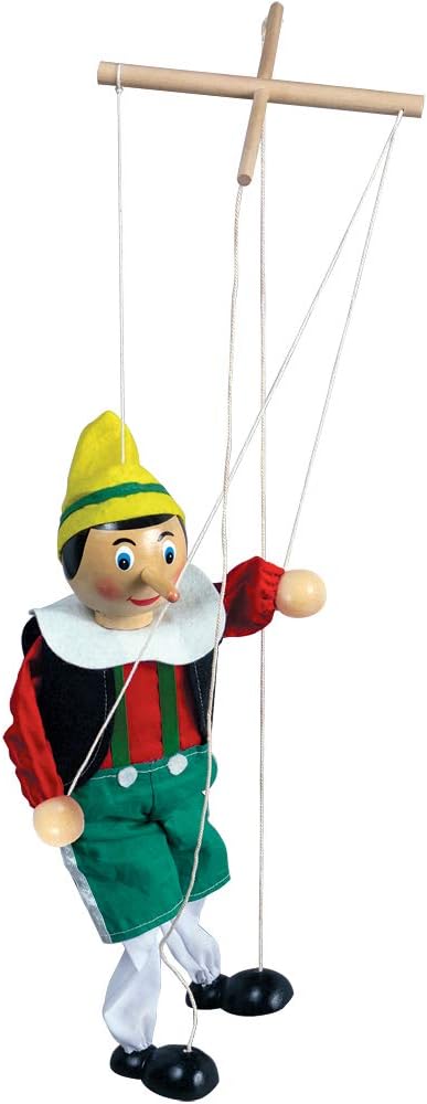 The Original Toy Company wooden Pinocchio marionette string puppet, about 14 inches tall