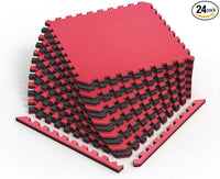 Norsk Reversible Gym Exercise Mats 3/4" Thick EVA Interlocking Foam Tiles, Perfect Home Gym Flooring, 24 Tiles & 48 Trim Pieces, 96 Sq. Ft. Reversible, Red/Black