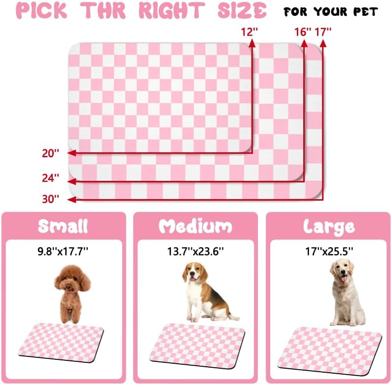 Dog Food Mats for Floors Waterproof - Plaid Pink / 32"L x 24"W - image 4