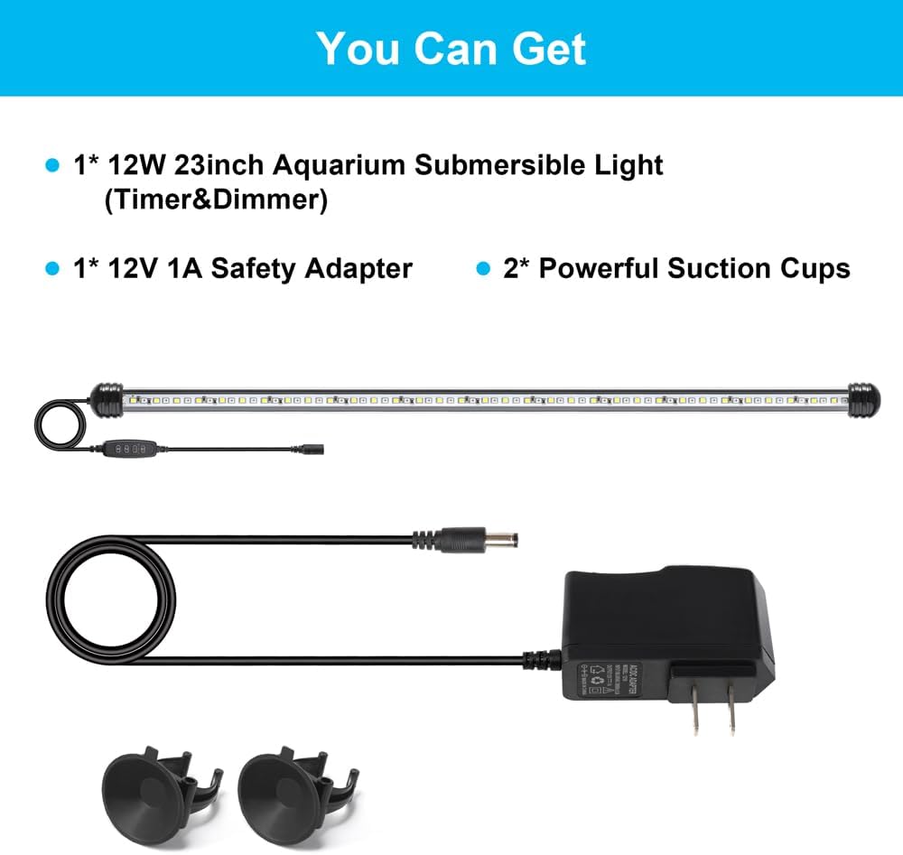 DaToo 4W 7.5inch Submersible Aquarium Light Underwater Fish Tank - 12W 23inch (With Timer&Dimmer) - image 2