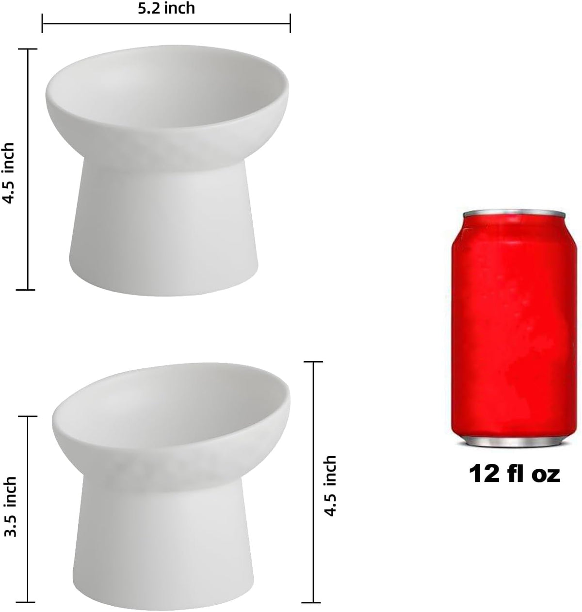 Elevated Cat Bowls, 15° Tilted Ceramic Raised Cat Food and Water Bowl Set, Whisker-Friendly - White / 5.2 Inch (Pack of 4) - image 2