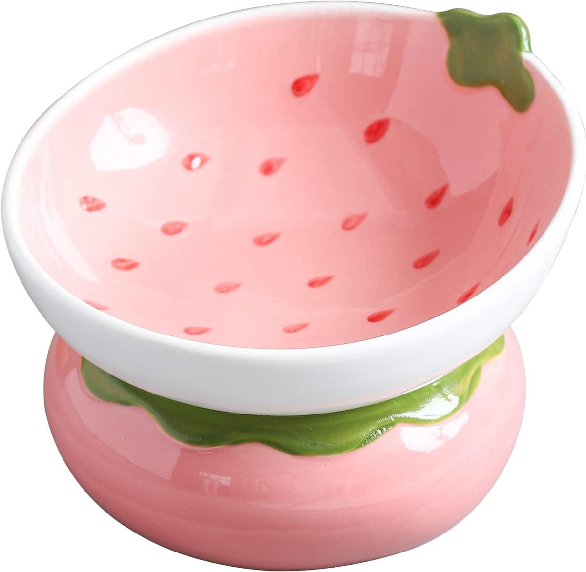 Ceramic Raised Cat Bowl, Strawberry Shaped - Pink