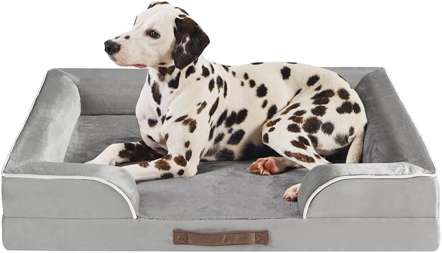 Friends Forever Large Dog Bed Couch - All-Foam Bolster Bed / Ally Grey / Large (35" x 25" x 6.5")