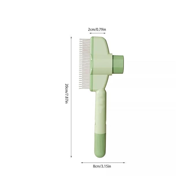 Pet Hair Removal Comb, Flea Brush with Release Button for Cat Dog, De-Shedding Cat/Dog Hair Comb, With Long & Short Stainless Steel Metal Teeth for Shedding(Green)