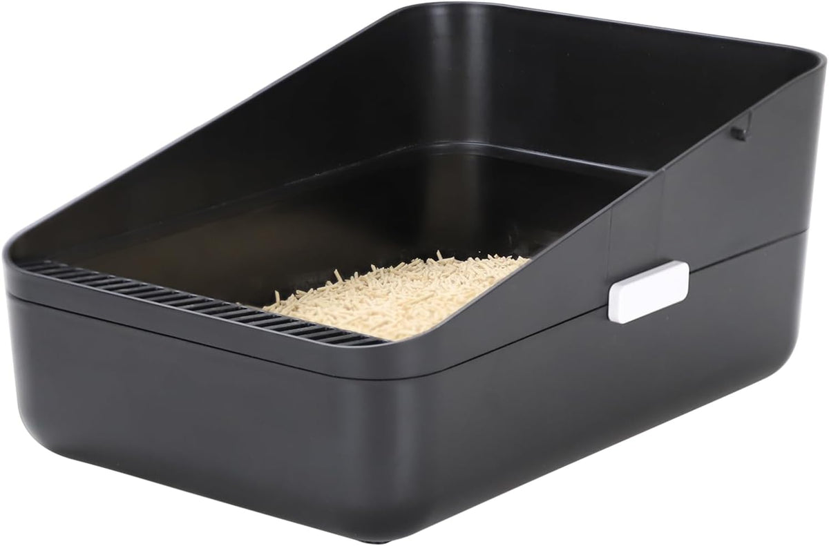 Open Cat Litter Box:Odor Reducing Anti Splash Design – Daily Care for Cats - Black Small