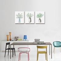 AHUASJART Canvas Wall Art Paintings For Kitchen Dining Room Large Size Wall Decor Living Room Wall Decoration For Bedroom Office Decor Green Leaf Vase Wall Pictures Artwork For Home Walls 3 Piece