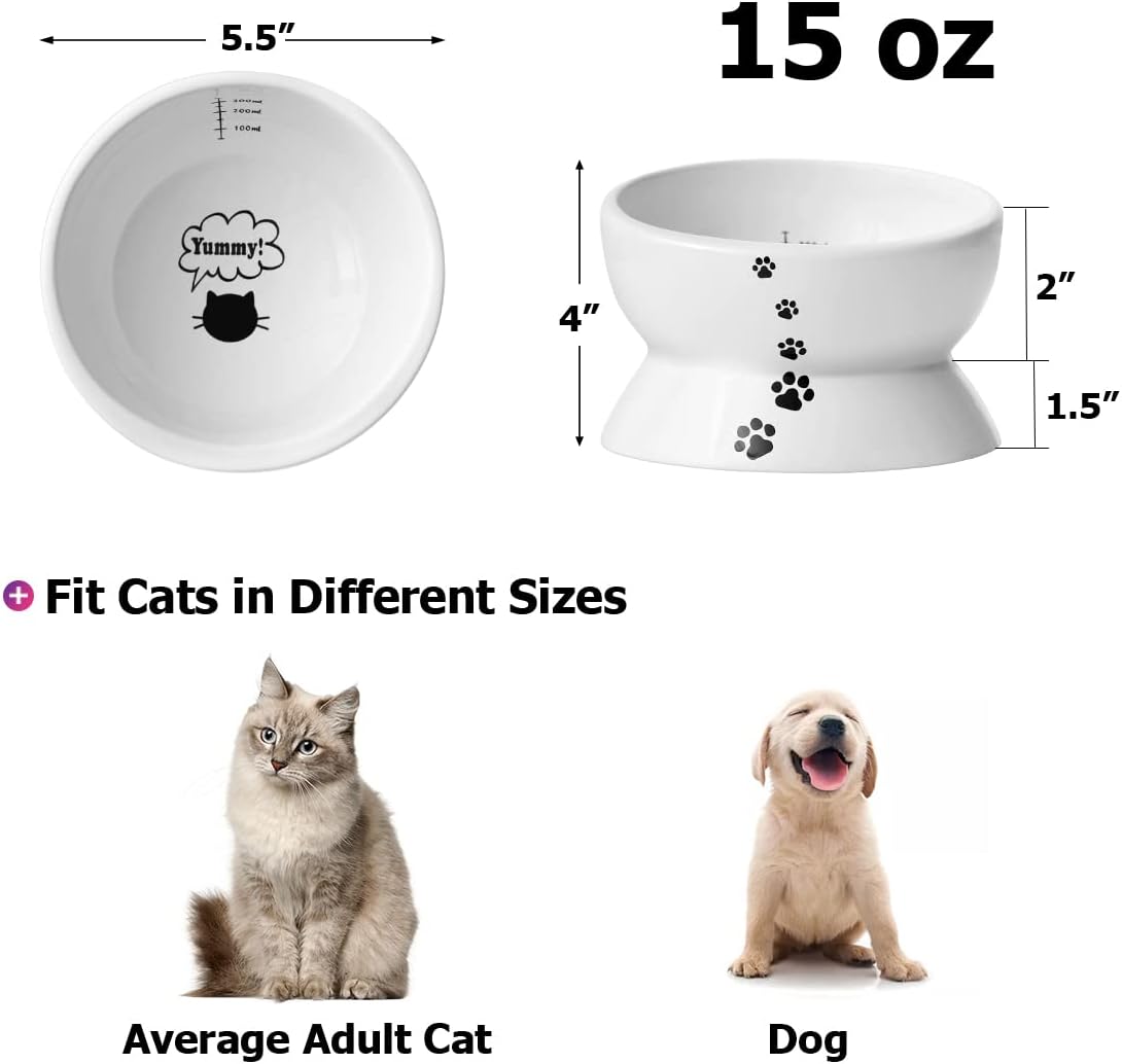Y YHY Cat Bowl Anti Vomiting, Raised Food Bowls - 15oz / White - image 3