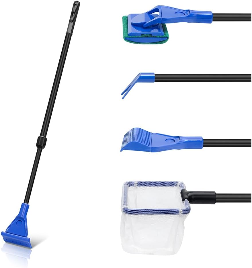 5 in 1 Fish Tank Cleaner Kit Aquarium Cleaning Tools with 19 Inch - Length 22-32inch(extendable)