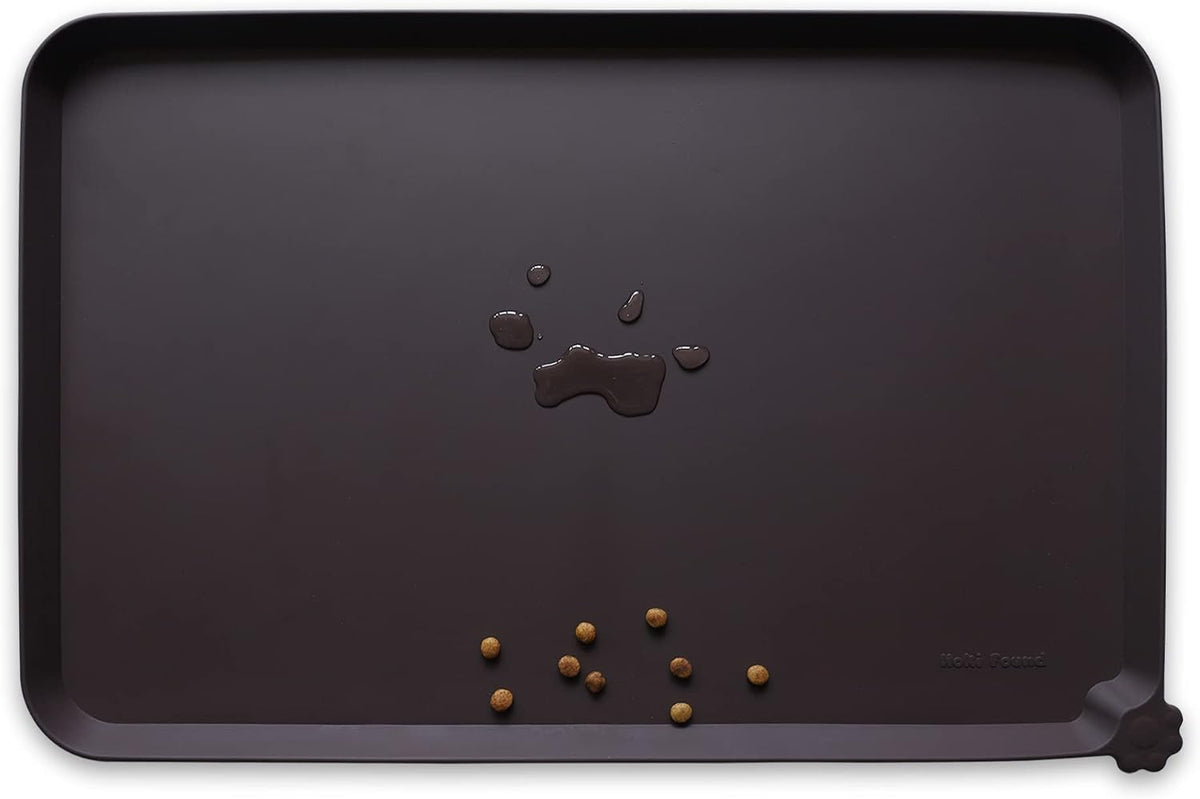 Hoki Found -Waterproof Pet Feeding Mats with High Lips - 19"L x 12"W / Dark Oak