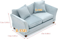 iLAND 1:12 scale dollhouse couch in turquoise blue velvet with two cushions and two pillows - view 8
