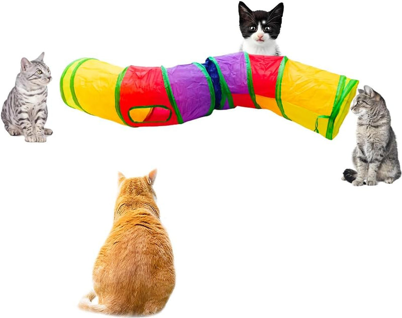 Cat Tunnel Tube Toys，Tunnels for Indoor Cats - S - 2 Way Yellow Green