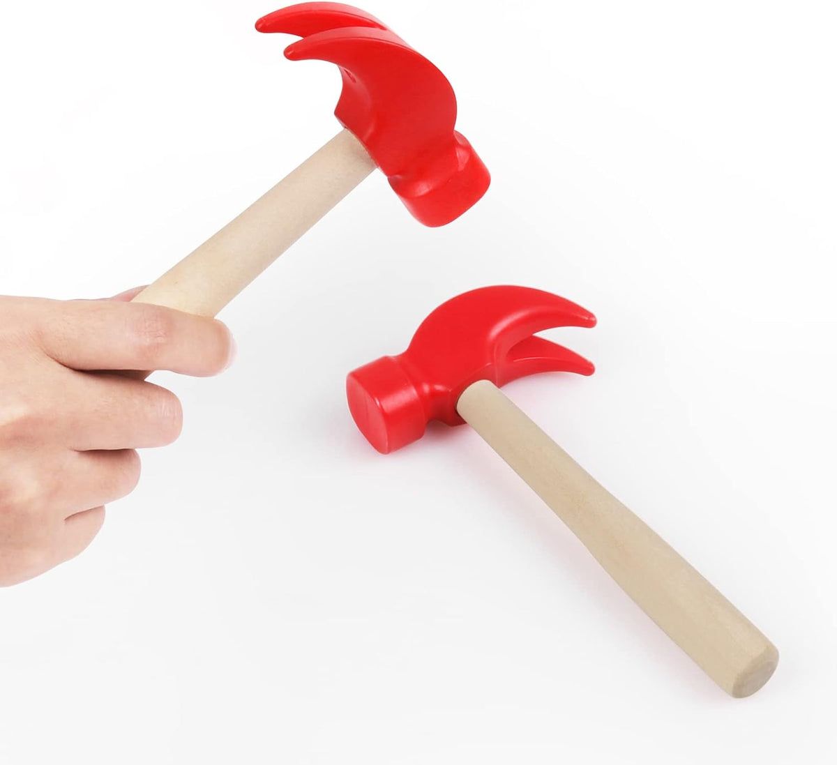 Hxezoc 2 Pack Wooden Hammer Toys Simulation Hammers Maintenance Tools - Red / 2 Pack - image 3