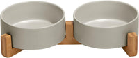 SPUNKYJUNKY Ceramic Dog and Cat Bowl with Wood Stand Non-Slip Matte - 1.7 cups / Grey × 2